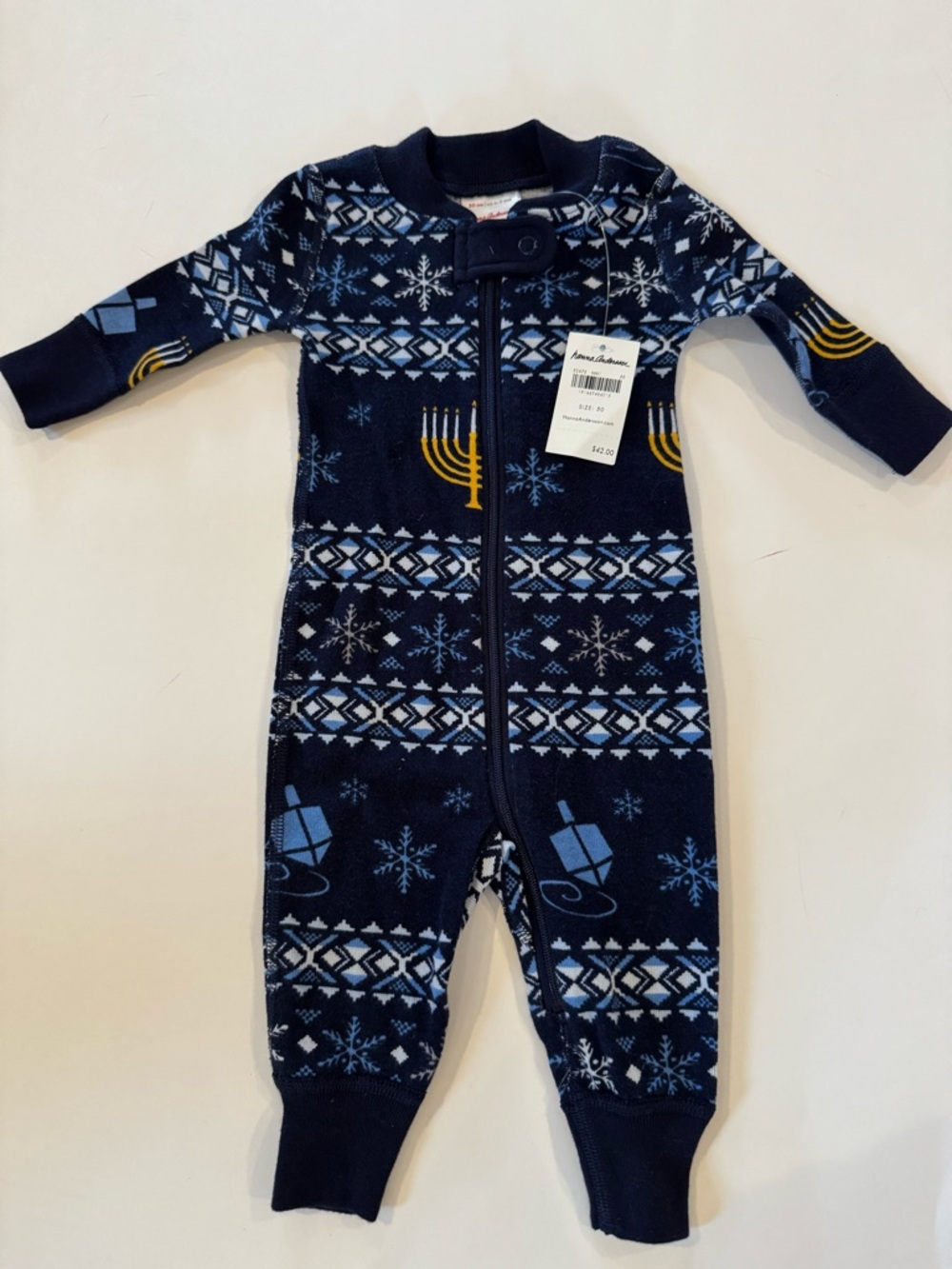 NWT Hanna Andersson Cotton Zip Onesie, Hanukkah Pattern, Size 0-3 mo